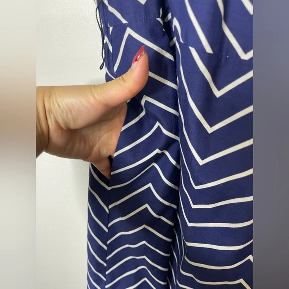 Elizabeth McKay Scotland Silk Cotton Dress in navy Waves Wrap Stand Collar 12 - Picture 6 of 14